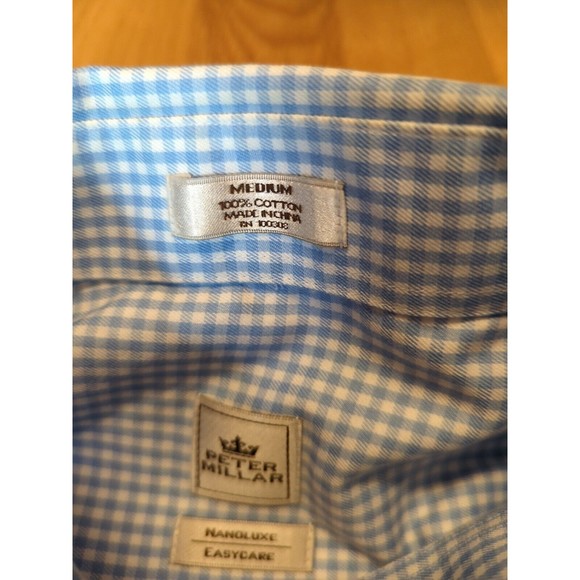 Peter Millar Shirt Mens Button Down Blue Check Gingham Nanoluxe Long Sleeve - Picture 8 of 9